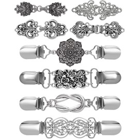 Akeoqi 8 Pieces Vintage Sweater Shawl Clips Cardigan Collar Clips Dress Jacket Shirt Waist Clip for Clothing Brooch Clips Antique Swirl Collar Clip Clasps for Women Wearing, 8 Styles