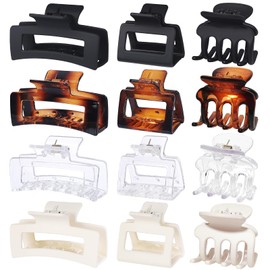 SMKSL 3 Styles Hair Clips for Women Small Claw Clips for Thin Hair Medium Hair Claw Clips Big Hair Clips for Thick Hair 12 Pcs Clips for Hair Combination Hair Accessories for Women (Transparent)