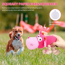 VORZOKISPL Squeaky Dog Toys for Large Dogs, Tough Dog Toys for puppy toy for Birthday, Chewing and Passing Time, Cow Pink