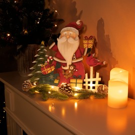 com-four® Decorative display for Christmas - Santa Claus made of wood to put down - Christmas decoration to decorate and give away (Santa - round)