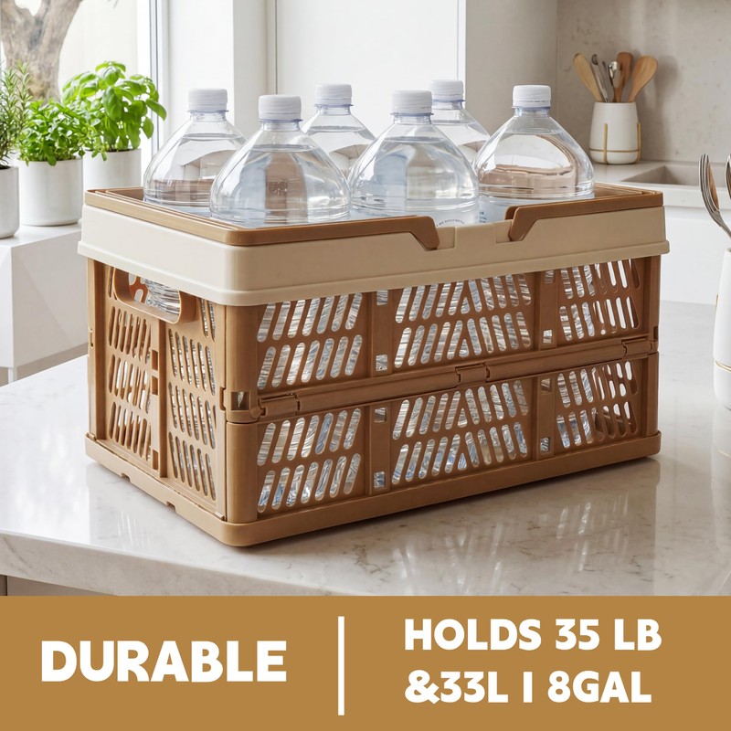 33L Collapsible Crate for storage, Plastic Milk Crate,17inch Collapsible Crates