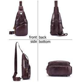 BULLCAPTAIN Leather Men Sling Bag Casual Crossbody Chest Bags Travel Daypack (Black)