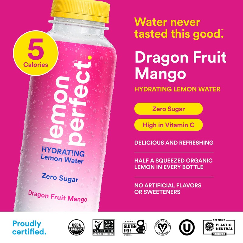 Lemon Perfect Dragon Fruit Mango, Hydrating Flavored Lemon Water, Zero