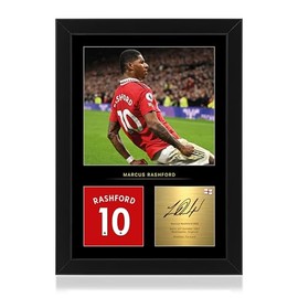 Win FC Marcus Rashford A4 Framed Photo Display - Reproduced Digital Signature - Gift For United Fans