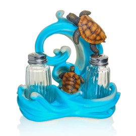 Farmhouse Kitchen DéCor Salt And Pepper Shakers Set - Salt And Pepper Dispenser with Resin Ocean Sea Turtle Figurine And Statues Holder - Elegant Glass Spice Jars