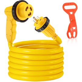 Kanayu 15 Ft 30Amp RV Power Extension Cord Compatible with NEMA L5-30P/R Marine Boat Cord Heavy Duty Electrical Cable 90° Grip Handle Adapter Locking Female with Seal Collar, 10AWG/3C, ETL Listed