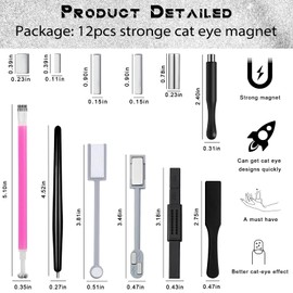 WOKOTO 12Pc Nail Magnet Tool Set Double-head Strong Suction cat eye Magnet Sticks Flower Design Nail polish Magnets Pen Plate Wand Board for 9D Strip Galaxy Magnetic Cat Eye Gel Nail Polish Nail Art