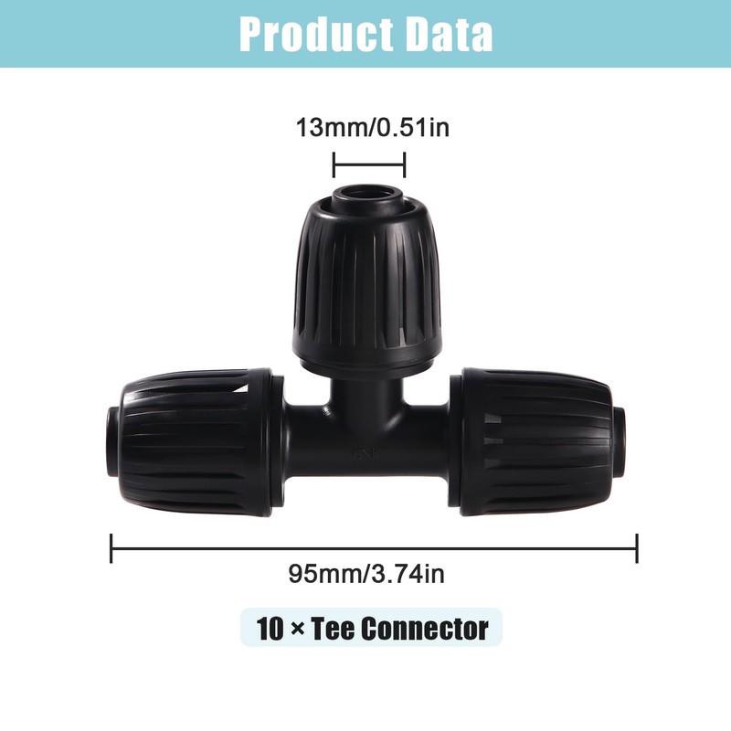 VooGenzek 10 PCS 16mm Drip Irrigation Fittings, Barbed Tee Connector,
