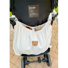 Pawleso Pram Shopping Bag XL, Large Pram Bag, 70 x 40 cm, Buggy Organiser, Changing Bottles Storage Bag, Lightweight Waterproof Nylon Bag (Milky, Cute Bears 70 x 40 cm)