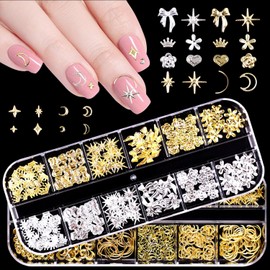 Drawheart Nail Parts Character 2 Boxes Nail Parts Star Nail Parts Moon Star Moon Heart Flower Bowknot Star Crown Many Styles Nail Parts Studs Nail Art Decoration Cute Fashionable (Moon)