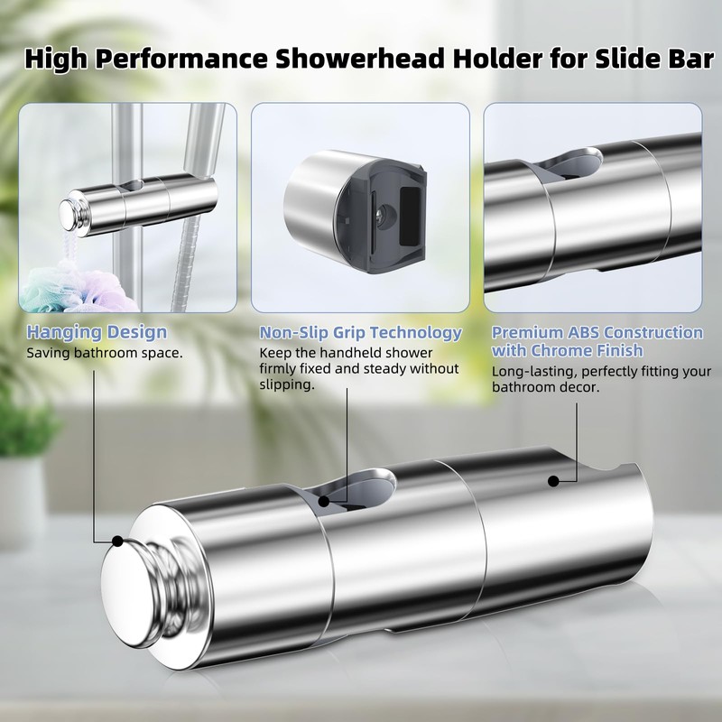 Hibbent Adjustable Shower Head Holder for Slide Bar, Universal 18-25mm