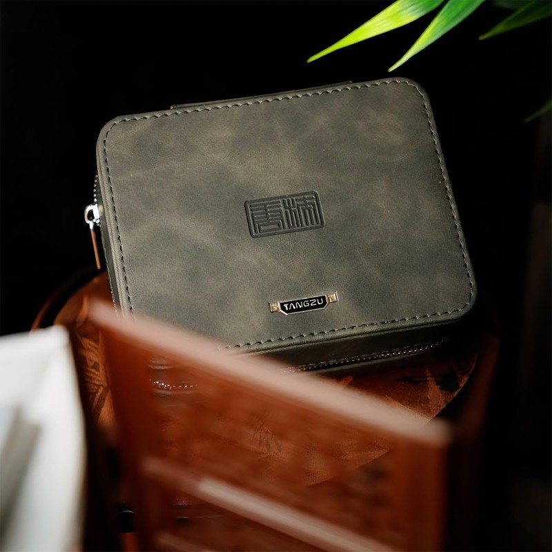 TANGZU Leather Earphone Case, Water-Resistant Portable Earbuds Storage Case for
