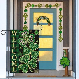 Louise Maelys St Patricks Day Garden Flag Lucky Shamrock Welcome Double Sided 12x18 Inch Small Burlap Saint Patricks Spring Holiday Yard Outdoor Outside House Decor