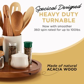TIDTIA 10" Acacia Wood Lazy Susan Organizer for Cabinet - Round Lazy Susans Turntable for Countertop - Wooden Kitchen Rotating Storage Food Bin Container for Centerpiece Table, Spices, Pantry