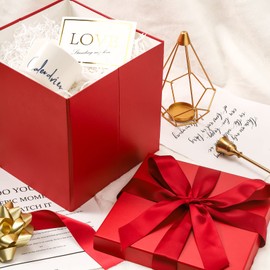 RUSPEPA Medium Birthday Gift Box with Lids, Ribbon and Tissue Paper, Collapsible Gift Box - 1 Pcs, 10x10x10 Inches, Red