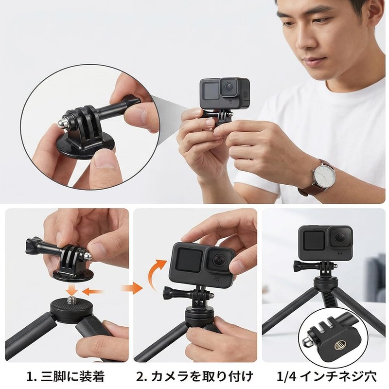 DYNAVERT 三脚アダプターマウント ウェアラブルカメラ アダプタ 1/4 インチ メス 変換 自撮り棒 雲台