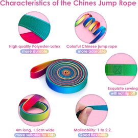 Cikyner Gummitwist - Cuerda de saltar china, 4 m de largo, 1,5 cm de ancho, cuerdas chinas elásticas con instrucciones para saltar francés para juegos en interiores y exteriores para niños