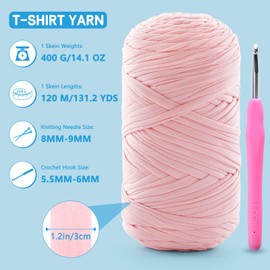Hilo suave para ganchillo, hilo de playera para manualidades de ganchillo, bolsas, cesta, posavasos, hilados de playera cada hilo de madeja de 14.5 onzas, 1.6 pies (1, caqui)