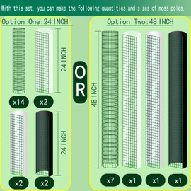 10ft/20ft/40ft DIY Metal Mesh Sphagnum Moss Pole Monstera Plant Support Self Watering Plant Poles for Climbing Indoor Plants(40ft Coated Wire Mesh，12ft Plastic Moss Poles)