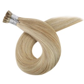 YoungSee Itip Hair Extensions 20inch I Tip Extensions Human Hair Highlights Dark Ash Blonde with Blonde Fusion Human Hair Extensions Long Straight I Tip Keratin Hair Extensions 1g/s 50g