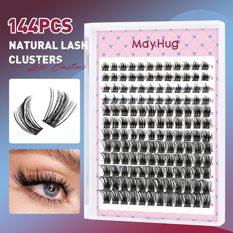 Mayhug Lash Clusters 144Pcs Cluster Lashes D Curl Individual Lashes
