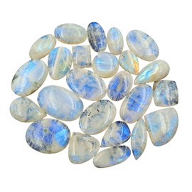 SGM Shop™ 100 Cts (3 to 5 Pcs) Natural Rainbow Moonstone Cabochon Loose Gemstone Flat Back Mix A+ Quality For Jewelry Making, Crafts & DIY, Wedding Gift, Healing Chakra, Wire Wrapping Crystals