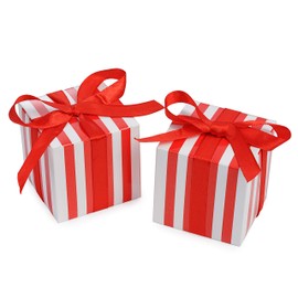 AWELL Small Red Stripes Gift Candy Box Bulk 2x2x2 inch with Red Ribbon, Red White Strips Party Favor Box, pack of 50