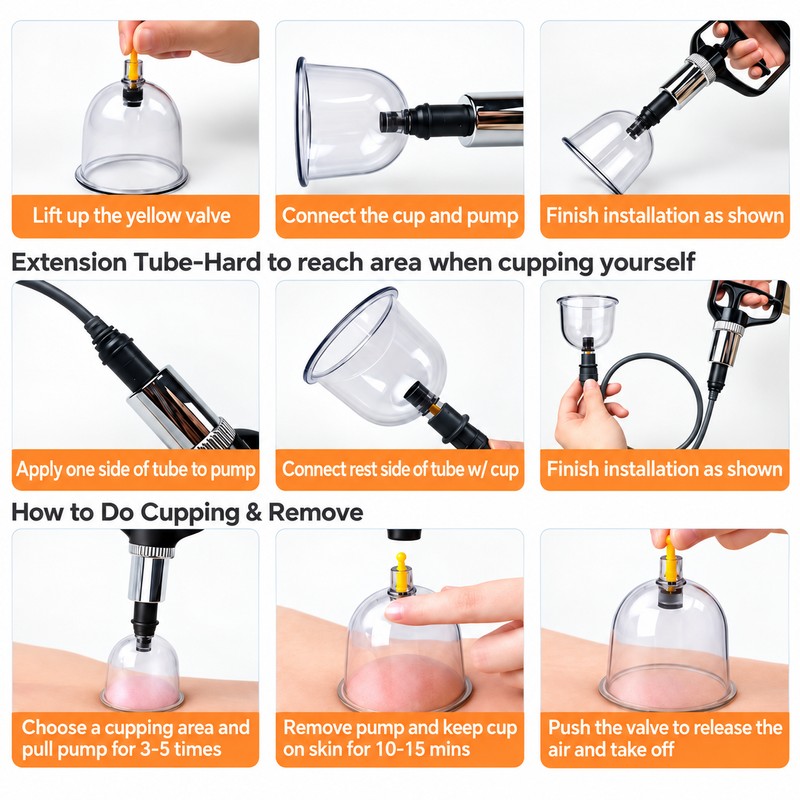 12-Piece Cupping Massage Set – Manual Vacuum Pump, Reusable Cups