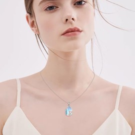 YAFEINI Moonstone Necklace 925 Sterling Silver Fox/Axolotl/Cat/Dog Pendant Chain Animal Jewellery Gifts for Women Girls, Sterling Silver, Moonstone