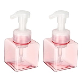 uxcell 2PCS Square Empty Foam Pump Bottle, 250ml Travel Foam Soap Dispenser Empty Refillable Plastic Pump Bottle for Lash Shampoo, Hand Soap, Facial Lotion(6" Clear Pink)