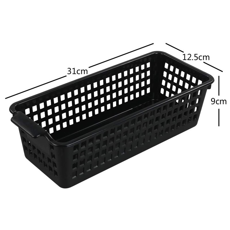 Gitany Black Plastic Baskets Set of 6, Rectangle Slim Storage