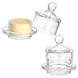 BSTKEY 2 Pack Glass Butter Dishes, Clear Small Glass Butter Keeper with Lid and Easy Grip Handle, Mini Round Butter Cloche Serving Container for Candy Dessert Parfait Ice Cream Jam Nuts