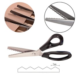 Professional Pinking Shears, Comfort Grip Handle Stainless Steel Dressmaking Scissors Sewing Art Craft Cut Tool, Serrated and Scalloped Blade Cutting Scissor for Fabric Decoration (Serrated-7mm)