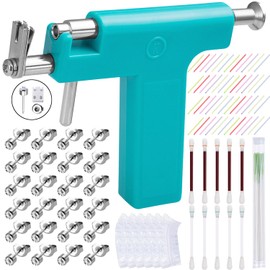 Ear Piercing Gun Kit,Reusable Professional Multi Purpose Ear Piercing Kit Nose Piercing Tools Set with 204 Pcs Silver Stainless Steel Stud Earrings and Earrings Backs for Salon and Home Piercing