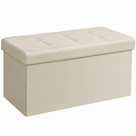 SONGMICS Storage Ottoman Bench, Chest with Lid, Foldable Seat, Bedroom, Hallway, Space-Saving, 80L Capacity, Hold up to 660 lb, 29.9 x 15 x 15 Inches, Beige