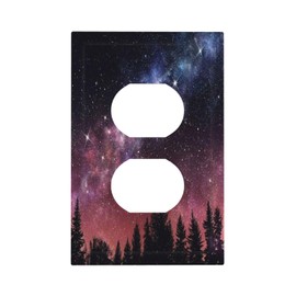Night Starry Sky Galaxy Milky Way Aesthetic Misty Forest Blue Nebula Stars 1 Gang Duplex Receptacle Switch Wall Plate Jumbo Electrical Outlet Covers Receptacle Plug Covers Faceplate Bathroom Deco