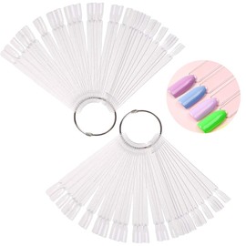Pack of 100 Nail Samples Fan-Shaped Nail Pattern Sticks, Nail Colour Display Tips, Transparent Art Tips, Colouring Pencils with Metal Ring for Nail Studio and Beginners