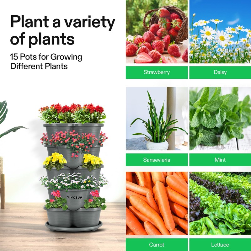 VIVOSUN 5 Tier Vertical Gardening Stackable Planter for Strawberries, Flowers,
