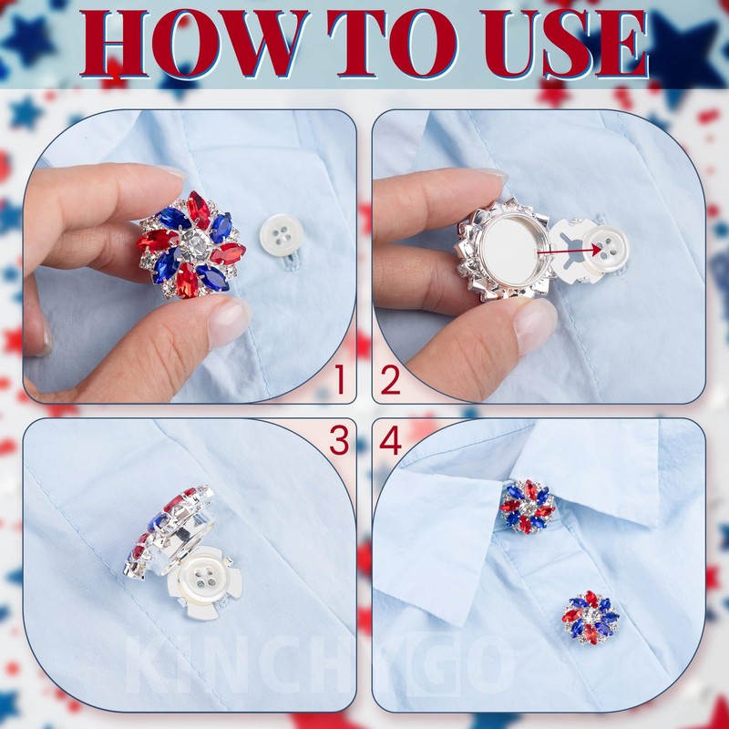 KINCHYGO 6 Pack Rhinestone Flower Button Covers for Shirts, Colors