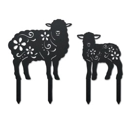 WADORN 2 Styles Sheep Metal Decorative Garden Stakes, Funny Sheep Flowers Metal Silhouette Statues Animal Garden Ornament Gifts Black Yard Art Decoration for Outdoor Backyard Patio Lawn Walkways