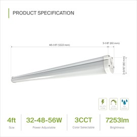ASD 4FT LED Vapor Tight Light Fixture - 32W/48W/56W 120-277V 3500/4000/5000K Selectable Dimmable Vapor Proof Lighting, Seamless Linkable Commercial Wall Light, Walk in Freezer, UL DLC