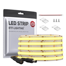 BTF-LIGHTING FCOB COB Flexible High Density Uniform Light LED Strip 8W/m 16.4FT DC12V Warm White 3000K CRI 90+ 8mm Width Dimmable LED Ribbon for Indoor Decoration(No Adapter or Controller)