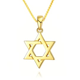 BIYONGDE Mens Womens Flat Star of David Pendant, 24 Inches Chain Necklace, Gold Color Steel, Punk Rock