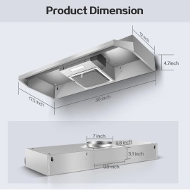SNDOAS/Zomagas 24/30/36 inch Under Cabinet Range Hood Stainless Steel 230CFM Stove Vent w/LED - Stainless Steel(36inch