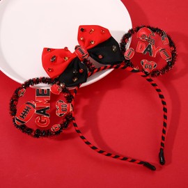 PHALIN Game Day Headband Outfits Accessories for Women Girls Red Black Football Bow Mouse Ear Headband Football Hair Accessories Sport Team Party Favors Gifts (Red Black 2)