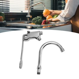 Stainless Steel Foot Operated Faucet Kit, Hands Foot Pedal Control Valve Faucet, Touchless Kitchen Sink Water Tap Vertical Switch Faucet Set with Expansion Screws