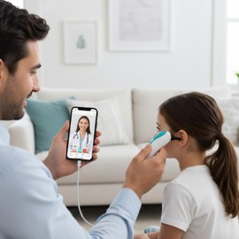 Remmie 4 AI-Powered Digital Otoscope with Light for Home Use - Ear Infection Checker for Kids & Adults - Nose Scope Video Camera with Telemedicine-Enabled App - FDA-Registered