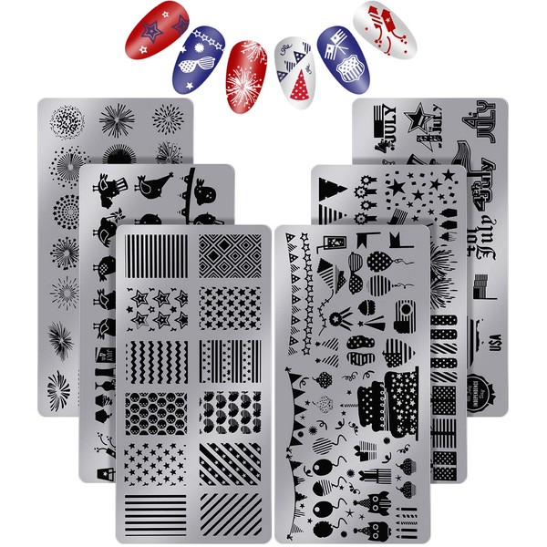 6 Pieces Nail Stamping Plates Patriotic Nail Art Stamp Plates Independence Day Themed Nail Stamping Templates Manicure Image Nail Stencil Plates for Nail Art Decoration