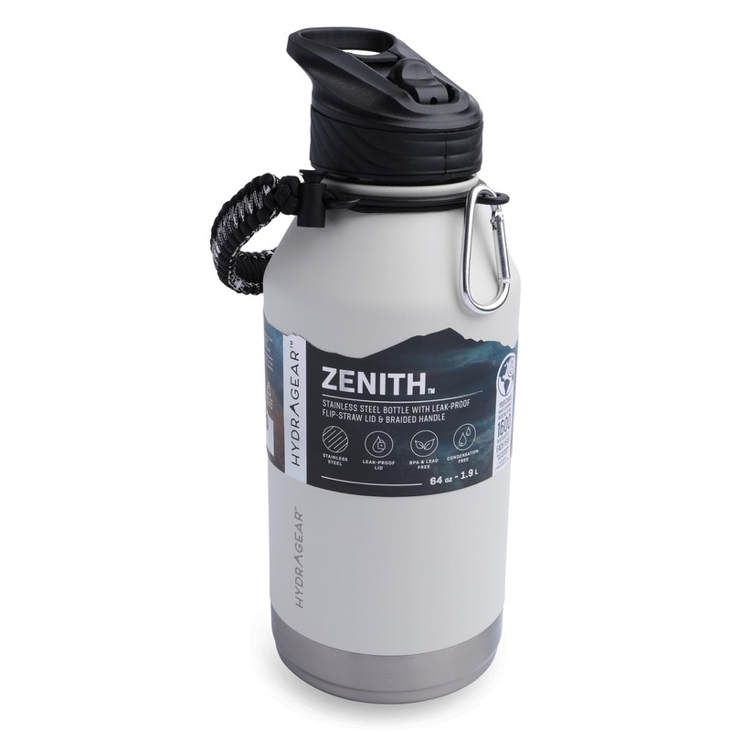 Hydragear Zenith Straw Stainless Steel Bottle with Carabiner, Compass, Signal