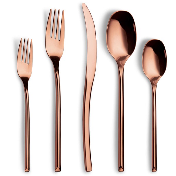 Lemeya 20-Piece Unique Rose Gold Silverware Set,Stainless Steel Modern Flatware